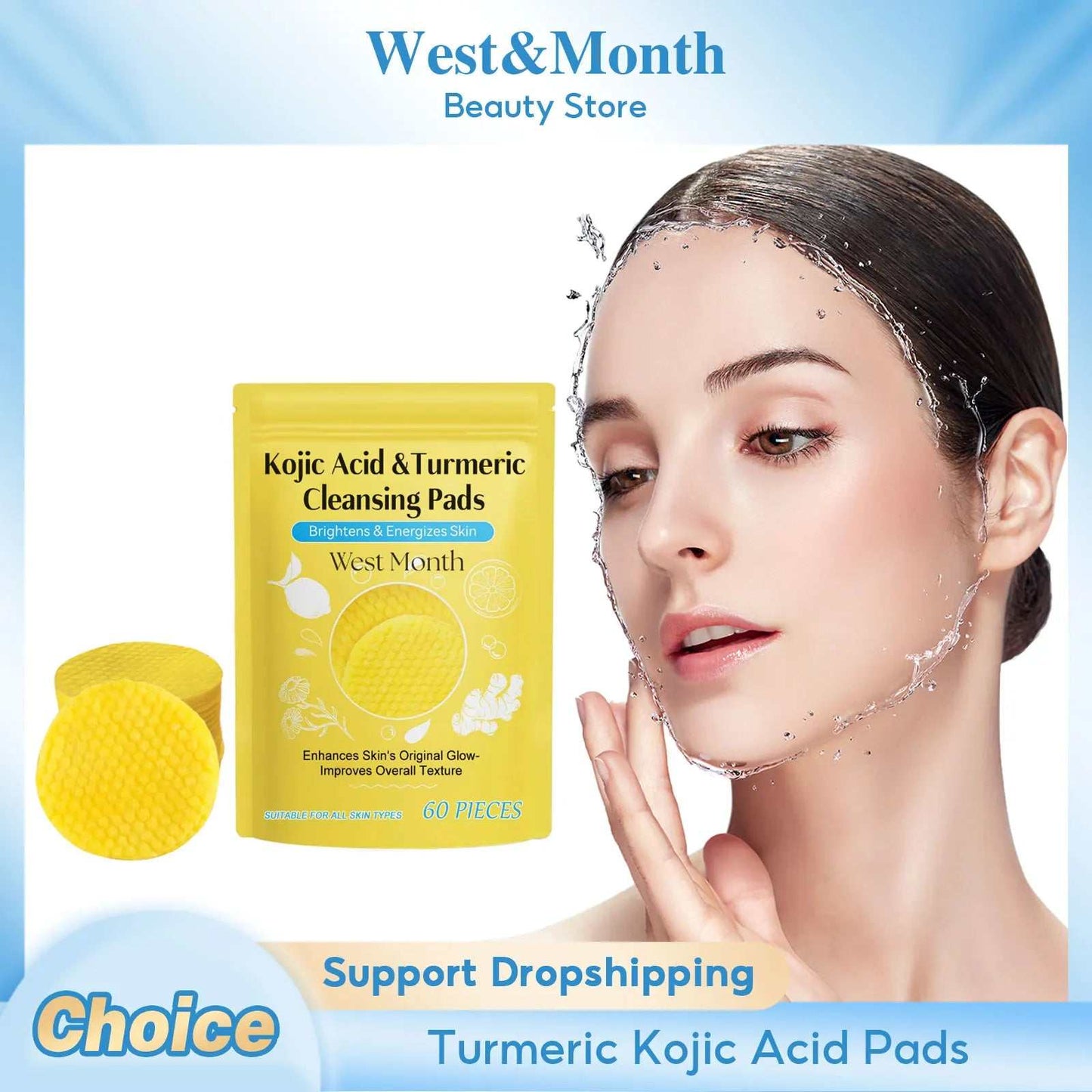 West&amp;Month Turmeric Kojic Acid Cleansing Pads Exfoliating Remove Dead Skin Acne Fade Melanin Oil Control Nourish Glow Facial Wash Sponges 60pcs

Specifications:●