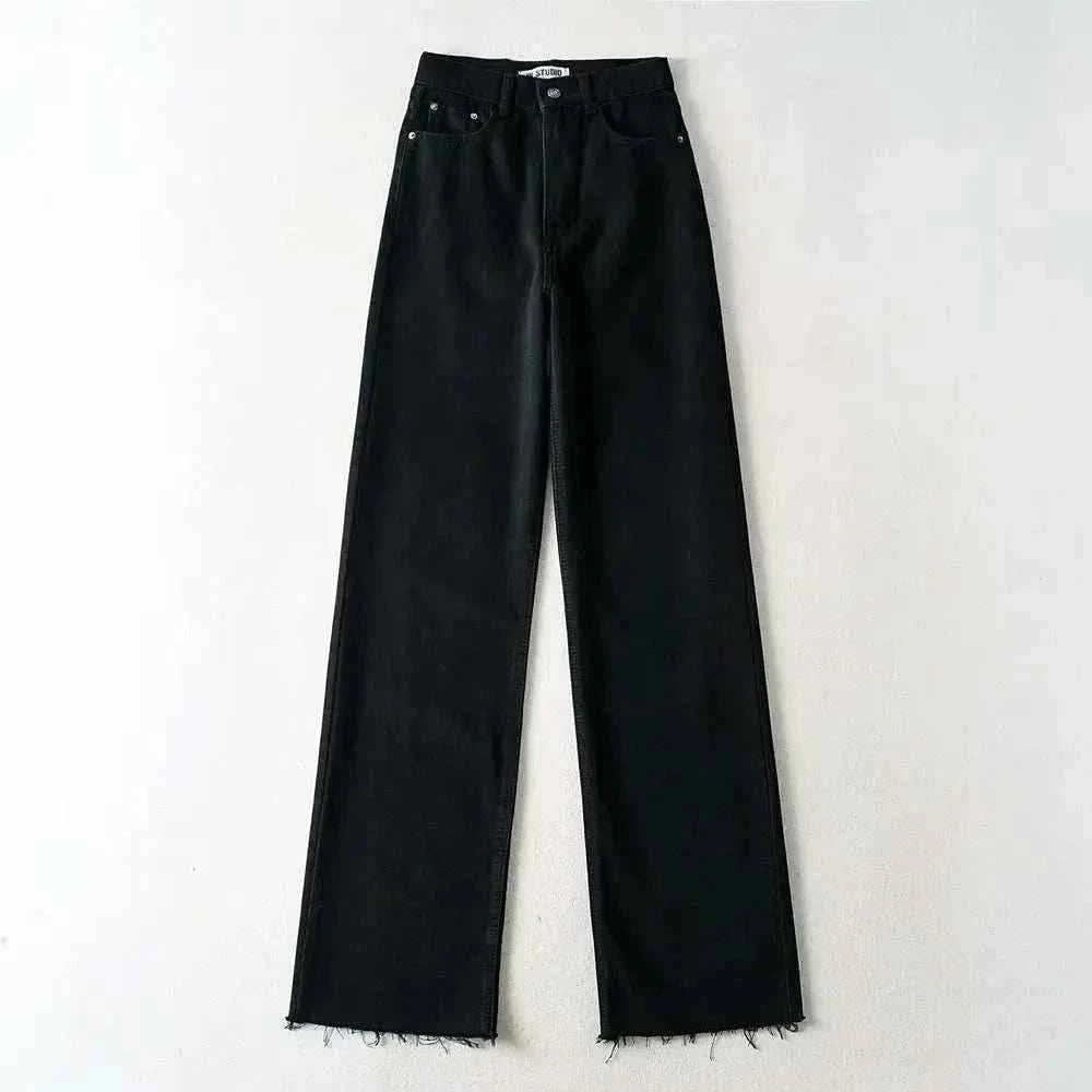 XS-L Casual Women Denim Jeans - Fashion Straight Leg Bottoms fastdrop shop Black Xs