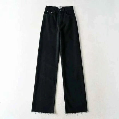 XS-L Casual Women Denim Jeans - Fashion Straight Leg Bottoms fastdrop shop Black Xs