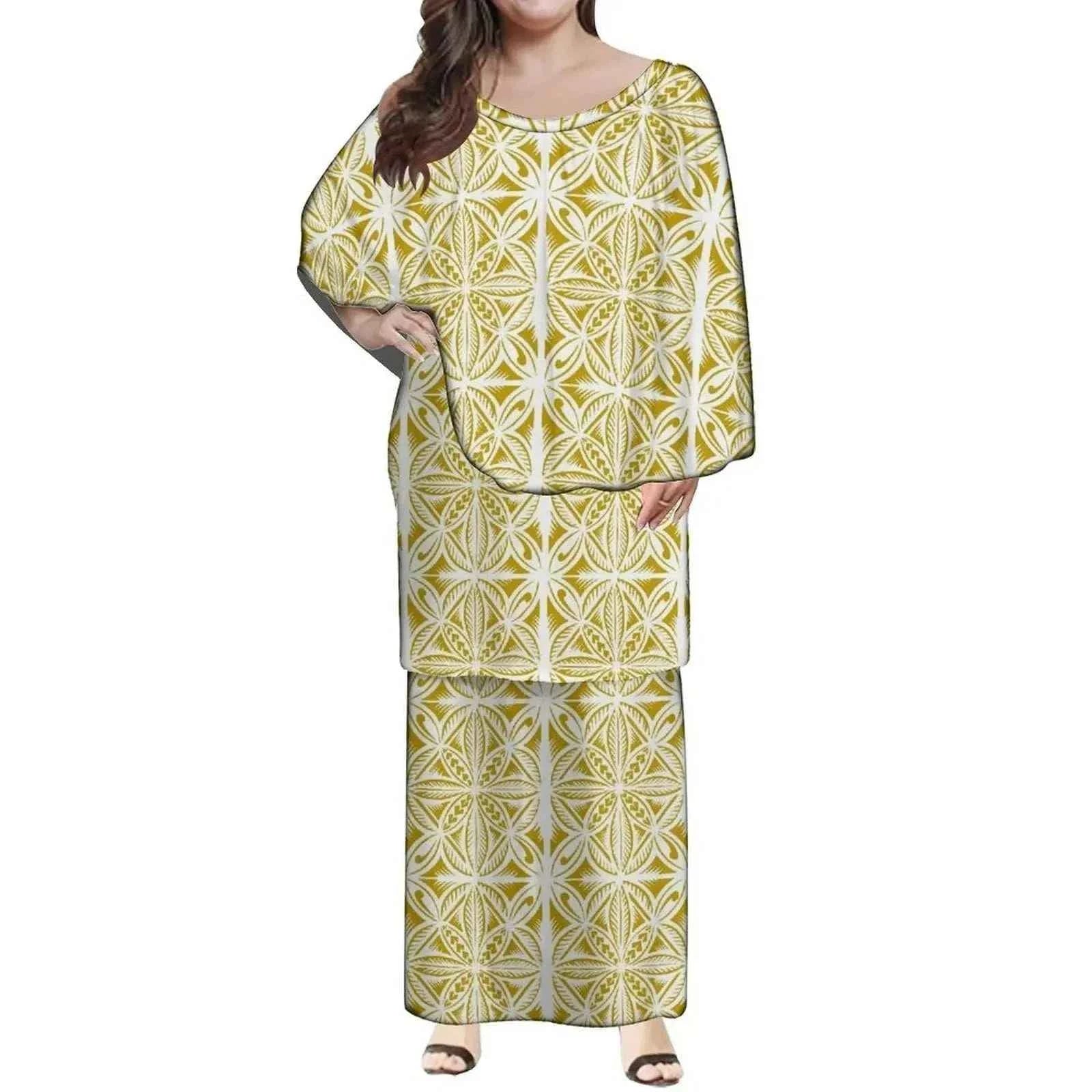 New Style Polynesian Women Long Dress Puletasi Samoan Custom