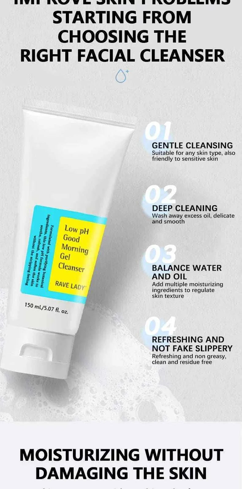 RAVE LADY Low PH 150ml Facial Cleanser Gentle Oil Control Moisturizing