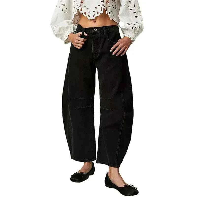 Wide Leg Jeans for Women Casual Loose Y2K Low Waist Denim Pants Boyfriend fastdrop shop Black L