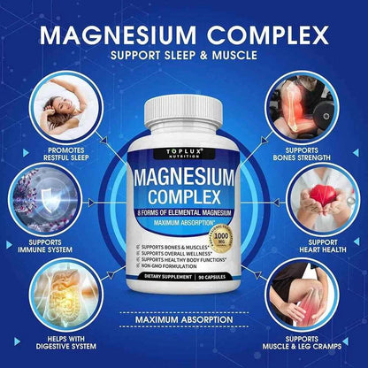 Magnesium Complex Supplement 8 Elemental 1000mg - Magnesium Glycinate, Citrate, Malate, fastdrop shop