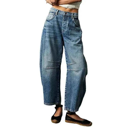 Wide Leg Jeans for Women Casual Loose Y2K Low Waist Denim Pants Boyfriend fastdrop shop DarkBlue L