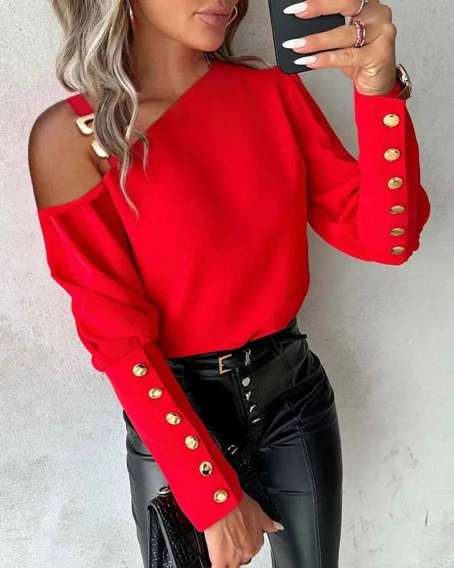Shirt Women Blouse Off-Shoulder Blouse Women Button Long Sleeve Sexy Autumn Fashion fastdrop shop