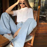 Classic Straight-Leg High-Waisted Denim Jeans with Raw Hem – Multiple Colors Available
