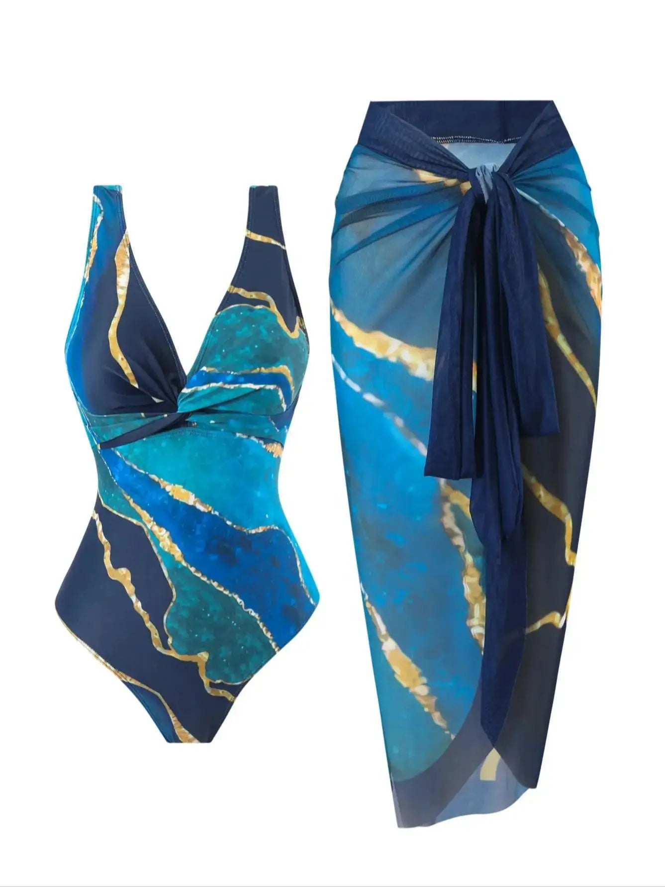 Women's One-Piece Swimsuit with V-Neck and Cross - Fastdrop shop