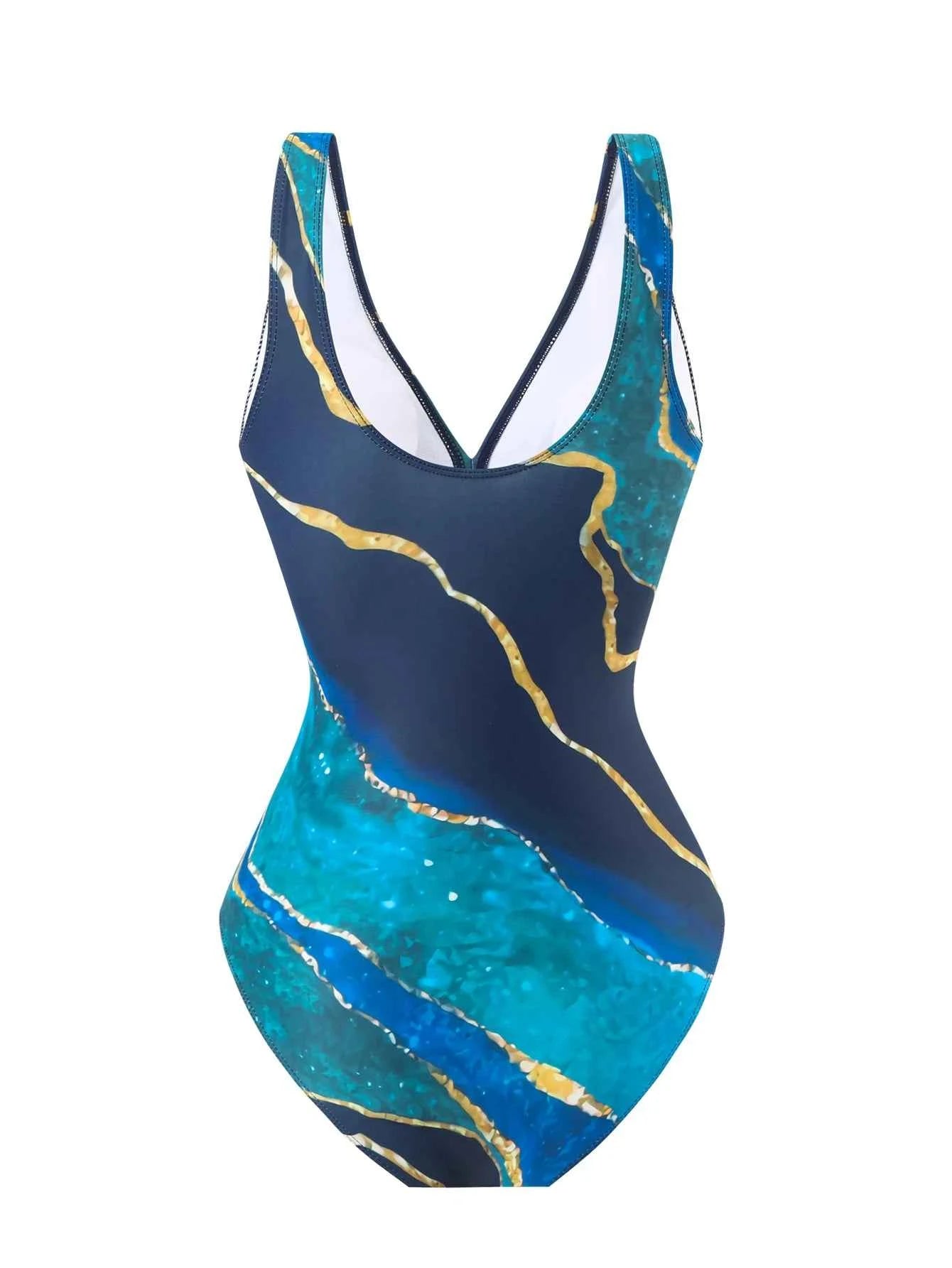 Women's One-Piece Swimsuit with V-Neck and Cross