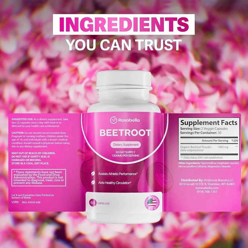 Organic Beet Root Capsules - 1300mg Beet Root Powder