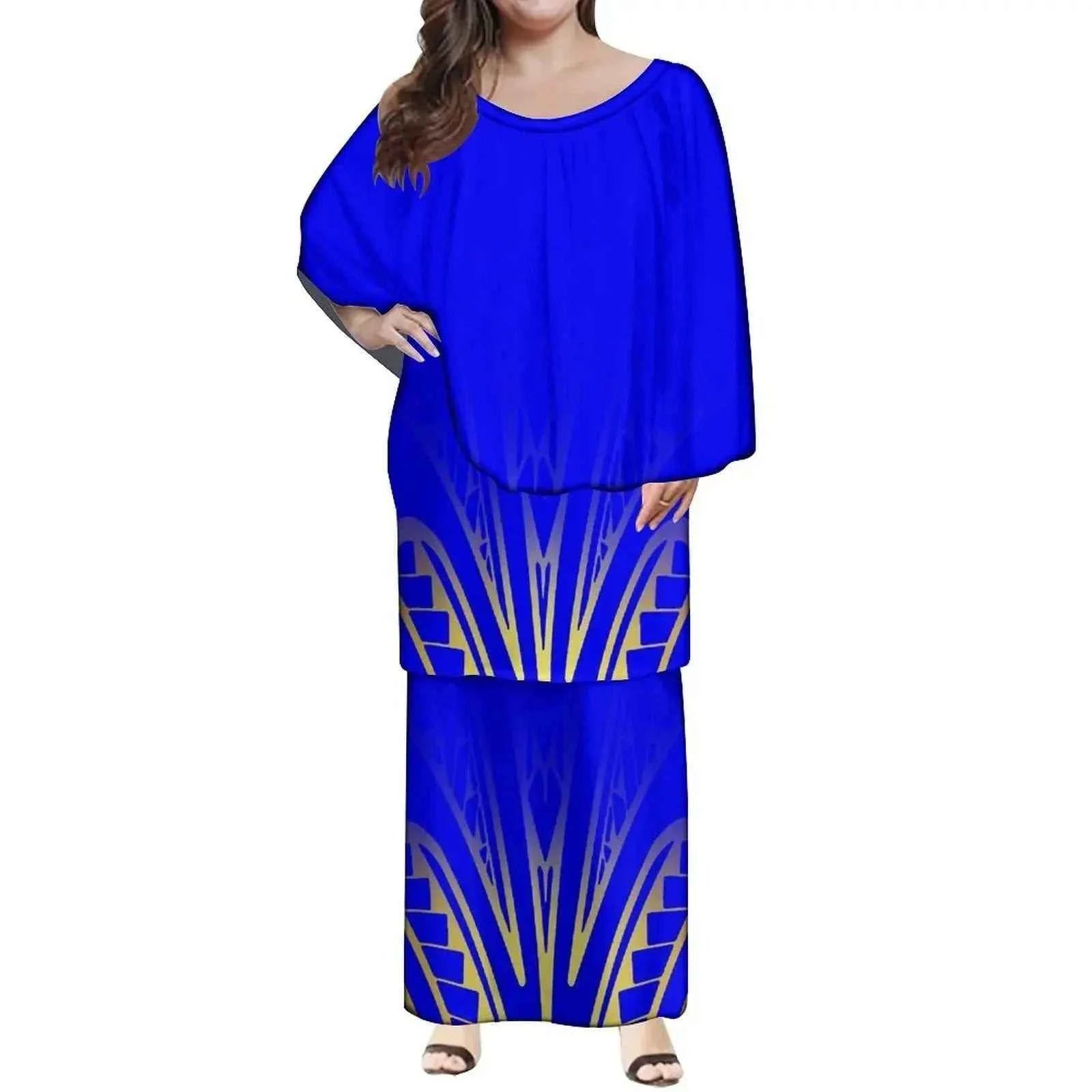 New Style Polynesian Women Long Dress Puletasi Samoan Custom