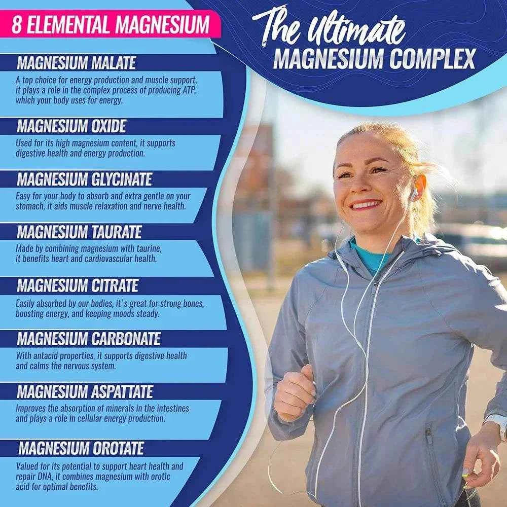 Magnesium Complex Supplement 8 Elemental 1000mg - Magnesium Glycinate, Citrate, Malate, fastdrop shop