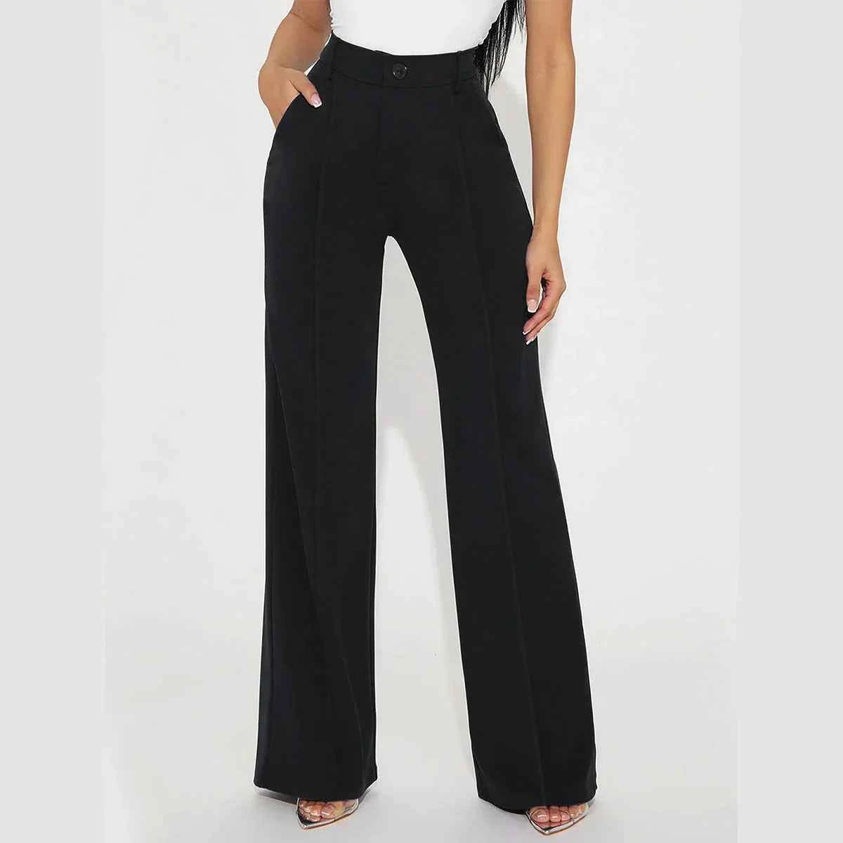 Ladies' solid color front button simple casual commuting elegant straight leg pants