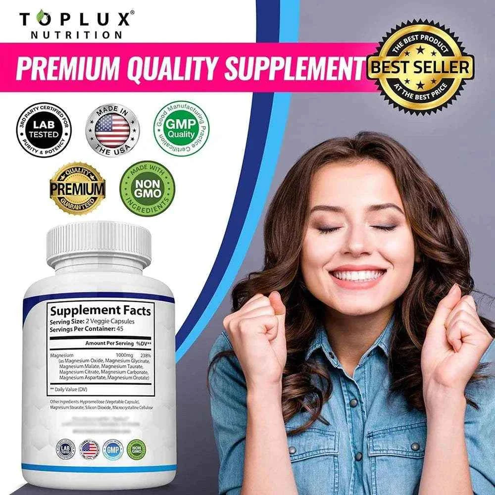 Magnesium Complex Supplement 8 Elemental 1000mg - Magnesium Glycinate, Citrate, Malate, fastdrop shop