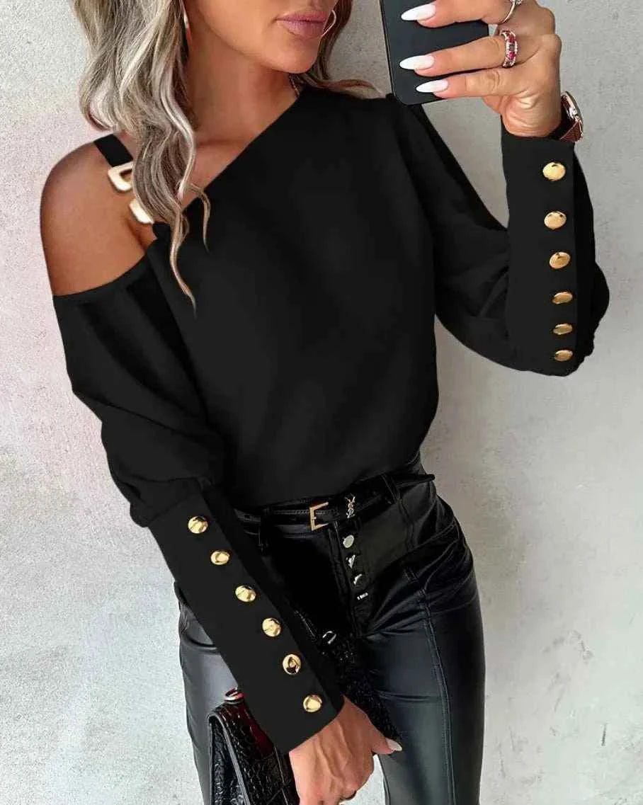 Shirt Women Blouse Off-Shoulder Blouse Women Button Long Sleeve Sexy Autumn Fashion fastdrop shop
