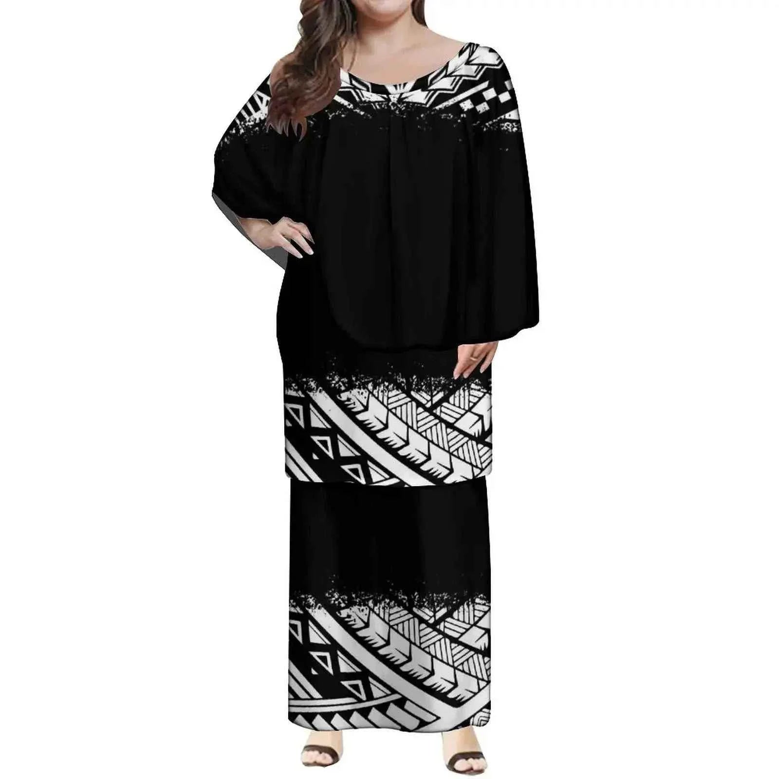 New Style Polynesian Women Long Dress Puletasi Samoan Custom
