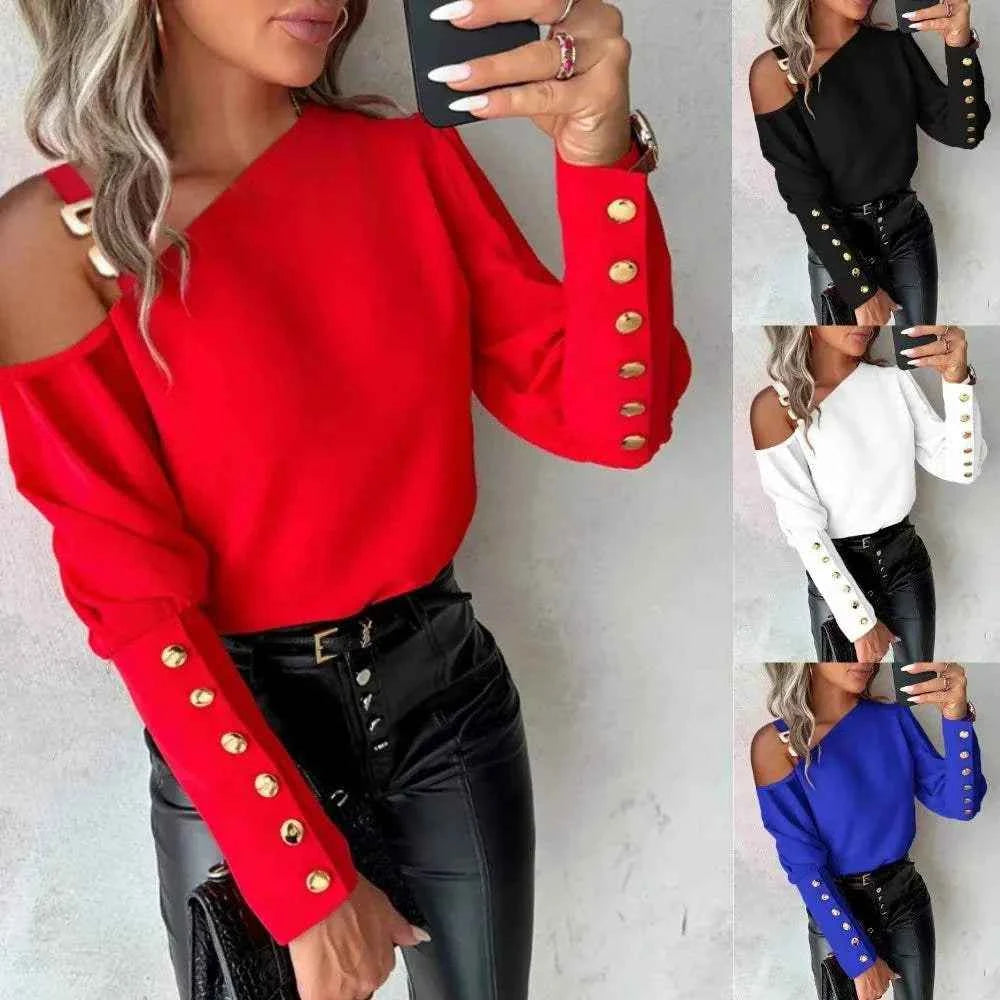 Shirt Women Blouse Off-Shoulder Blouse Women Button Long Sleeve Sexy Autumn Fashion fastdrop shop