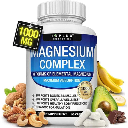 Magnesium Complex Supplement 8 Elemental 1000mg - Magnesium Glycinate, Citrate, Malate, fastdrop shop
