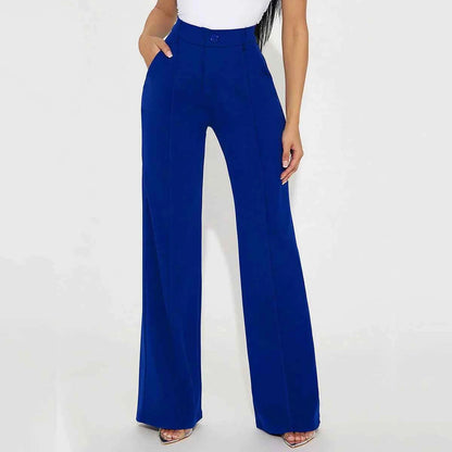 Ladies' solid color front button simple casual commuting elegant straight leg pants