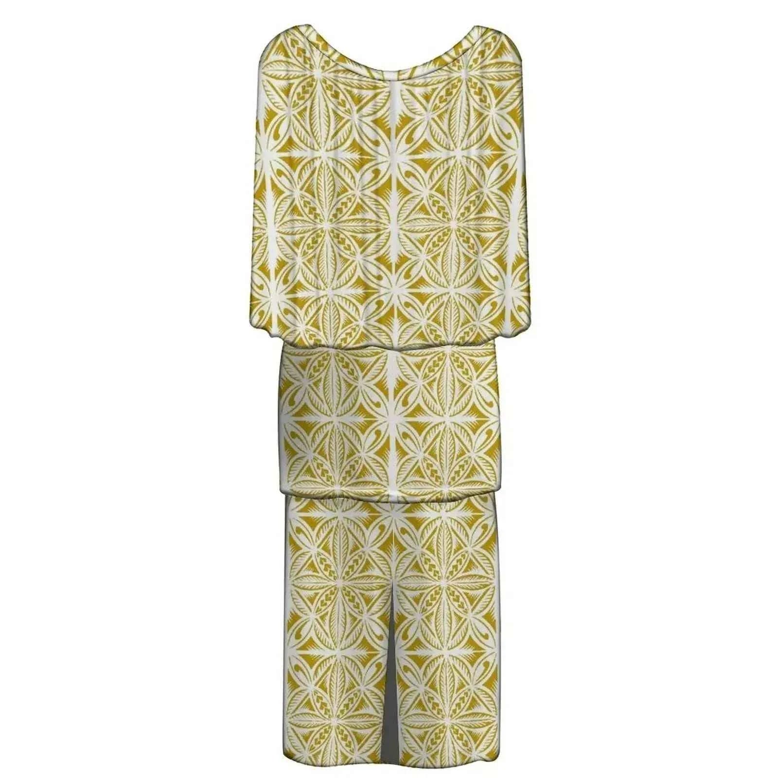 New Style Polynesian Women Long Dress Puletasi Samoan Custom